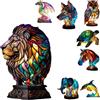JHNGYJY Lampada da Tavolo Animale Stile Vetro Colorato Vintage,Luce Notturna LED USB Lampada da Comodino Decorativa in Resina per Camera da Letto 22cm/8.6in,Regalo per Amanti degli Animali, Lion
