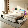 XMETPR Letto in Velluto Bianco 160x200cm con Stazione di Ricarica | 4 cassetti portaoggetti, testata regolabile in altezza 5 cm, letto imbottito, striscia LED, 2 USB+1 Type-C, doghe in legno