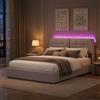 WOBOPCG Letto Matrimoniale con Contenitore 140x200, Letto Imbottito con LED Letto Contenitore Letto una Piazza e Mezza con contenitore Struttura Letto con Testiera Imbottita (Bianco sporco + Flanella)