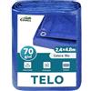 COVALL Telone Impermeabile 70g/mq - Telo con Occhielli in Alluminio - Antistrappo per Esterno, Piscina Fuori Terra, Giardino e Campeggio - Copertura Multiuso Blu 2,4x4,8m