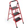 KINGRACK Scala a 3 gradini, scala pieghevole con pedale antiscivolo e largo, scaletta piccola con maniglia, sgabello in acciaio robusta, scaletto leggera e portatile, rossa