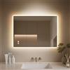 PINNIP Specchio Bagno con Luce, LED Specchio Rettangolare da Parete, Smart Mirror, Antifog, Dimmerabile 3 Colori, Vetro Temperato HD, Orizzontale/Verticale (Rettangolare, 80 x 60 cm)