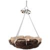 Shenprymic MBGAJTXCB Altalena Nido di Uccelli in Rattan, Giocattolo per Uccelli da Appendere con Tre Campane a Catena, Materiale in Rattan in Erba Naturale per Pappagalli Calopsite, Pappagallini,
