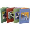 Arbos Kit 4 Quaderni Gatti Dimensione 12x17 cm 48 Pagine Colorate in Carta Riciclata 100gr Copertina in Cartapaglia Colorata Soggetti Assortiti