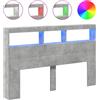 DKD HOME DECOR Testata LED con ripiano grigio cemento 160x17x102 cm