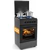 BAKAJI Cucina da Esterno Alimentazione a Gas con Forno e 4 Fuochi, Cucinino con Bruciatori e Griglie Rimovibili in Ghisa con Mobile e Accensione Ergonomica, Ideale per Esterni ed Interni (Nero)