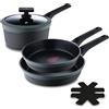 MasterPro Gastro Reeco | Set di 5 padelle antiaderenti | 3 x 20, 24 e 28 cm e pentole da 16 cm con coperchio | Heatdot | Alluminio pressofuso riciclato | Adatto a tutti i piani cottura