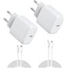 DEESOOCO Caricatore USB C 25W con Cavo, Caricabatterie Type-C, Presa USB C Compatibile con i-Phone 17/17 Air/17 Pro Max‌/16/15/14/13/12/Plus, i-Pad, Samsung Galaxy S25/S24/S23/S22/Note20(2 Pezzi+cavo)
