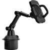 Bittwee Supporto per cellulare da auto, girevole a 360°, regolabile in altezza a collo di cigno con supporto estensibile per base tazza, universale, per tutti i veicoli e smartphone (nero)