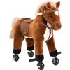 HOMCOM Cavallo per bambini +36 mesi cavallo di peluche con 4 ruote, effetto sonoro, poggiapiedi e manubrio, portata 60 kg 55x23x60 cm Marrone