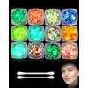 XUKZIMA Glitter Gel e Brillantini Chunky Viso Corpo Capelli 12 Colori Fluorescente Luminoso al Buio + 2 Applicatori per Festival Carnevale Halloween Party