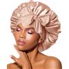 BONNET QUEEN Cuffia Seta Capelli Notte Regolabili Cuffia Capelli Ricci Bonnet con Lacci Lunghi Morbida e Protettiva Anti-Crespo, Champagne