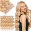 SEGOHAIR Extension con clip in capelli veri, 6 pezzi, per donne e donne, biondo chiaro con biondo sbiancato, # 18P613,25 cm, 31 g