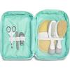 Chicco- Set da Viaggio Igiene per Bambini, 6 Pezzi, Spazzola e Pettine, Guanto Spugna, Forbici con Punte Arrotondate, Tagliaunghie e Limette USA e Getta