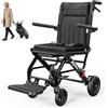 AGELESSJOY Sedia a Rotelle Pieghevole Leggera per Anziani, Sedia Rotelle da Transito in Alluminio (9kg) con Maniglia Telescopica, Carrozzina per Disabili Stretta da Viaggio e Aereo, Nero