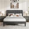 VECELO Letto matrimoniale imbottito 140 x 190 cm, testiera regolabile, supporto a doghe in legno solido, tessuto vellutato, facile da montare, grigio