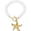 Flongo Bracciale con lumaca di mare da donna: bracciale regolabile in acciaio inossidabile e perle imitazione gioielli oceanici, spiaggia, stile boemia, regalo di compleanno di San Valentino