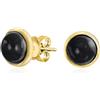 Bling Jewelry Classic Simple Black Onyx Bezel Set Round Dome Button Stud Earrings For Women Gold Plated .925 Sterling Silver