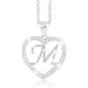 PAVEL´S Catena collana con pendente lettera M in vero argento 925 rodiato a forma di cuore circondato da numerose pietre cubiche di zirconia confezionate in una scatola di gioielli di alta qualità con