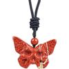 Lovionus89 Ciondolo a forma di farfalla con cristalli naturali, cinturino nero regolabile, collana intagliata a mano gotica, Pietra