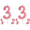 dekora - Candelina Compleanno Numero 3 Rosa Tenue 5,5 cm per Torta (Confezione da 2)