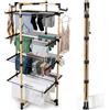 Stendibiancheria a Torre Verticale a 4 Livelli 69x69x175 cm Pieghevole con Ruote Nero e Legno