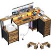 YOUDENOVA Scrivania a forma di L con cassetti, 150 x 80 cm, scrivania angolare con LED, presa e USB, tavolo da gioco reversibile con supporto per monitor, spazio per riporre oggetti, scrivania per