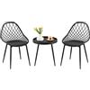 buybyroom Set di 3 tavoli e sedie, tavolino piccolo, tavolino da salotto, tavolo rotondo, sedie da pranzo, sedie da cucina, per soggiorno, camera da letto, lounge, colore nero