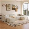 LINSY HOME Divano ad angolo con funzione letto - 266 cm Divano letto modulare, divano a forma di U, divani componibili per soggiorno, non richiede montaggio (chenille, bianco, 4 posti con 2 pouf)