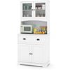 KOMFOTTEU Credenza Alta da Cucina 170cm, Mobile Cucina Dispensa con Porte in Vetro Temperato, Mobiletto Buffet con 3 Ripiani Regolabili e 2 Cassetti per Soggiorno, Sala da Pranzo, 80x40x170 cm, Bianco