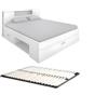 Vente-unique - Letto con testata con vani portaoggetti e cassetti 140 x 190 cm: Bianco + Rete LEANDRE