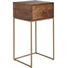 WOHNLING Comodino 40x35x75,5 cm Legno Massello di Mango Metallo, Cassetto