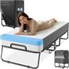 ELONEO Letto Pieghevole 80x200 cm con materasso Premium in Memory Foam, Letto per ospiti pieghevole, supporta fino a 250 kg, Letto da viaggio pieghevole, Ruote per il trasporto, Copertura protettiva