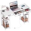 HOMCOM Scrivania per computer con 2 punti di ricarica USB e 2 prese di corrente, scrivania con contenitore 120 x 40 cm, ripiani regolabili e 3 cassetti in tessuto, postazione di lavoro, struttura in