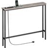ELYKEN Tavolo consolle stretto da 15 cm, con prese di corrente, colore grigio