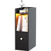 ChromaCasa Comodino stretto con illuminazione LED Bluetooth e stazione di ricarica - Comò 31x20 cm con 3 ripiani, 1 cassetto, 1 AC+2 USB, utilizzabile come armadio a nicchia, tavolino o scaffale (Nero)