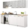 BDW - Cucina completa - Set di mobili da cucina senza elettrodomestici - Mini cucina larga 240 cm - 240x203x46 cm - Mobili da cucina cemento/bianco