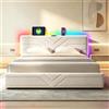XMETPR Velluto 140x200cm Letto Bianco con 4 Cassetti | Letto imbottito, testata regolabile 5 cm, luci LED, stazione di ricarica, 2 USB e 1 Type-C, senza materasso