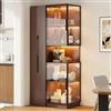 DACHETOU Armadio per vetrina, 70 × 38 × 160 cm, con ripiano estraibile, in MDF noce, vetrina in vetro e conservazione, armadio alto multifunzionale per soggiorno, sala da pranzo, cucina