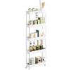 WOLTU Carrello da Cucina a 5 Ripiani, Carrello Portaoggetti con Ruote e 4 Ganci, Carrellino Salvaspazio per Cucina, Bagno e Lavanderia, in Plastica e Metallo, 41,5 x 112 x 13,5 cm, Bianco