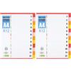 D.RECT Registro per formato A4, PP12, 12 divisori, raccoglitori ad anelli, tabelle con numeri da 1 a 12, multicolore (Confezione da 2)