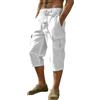PADOLA Pantaloni Cargo 7/8 Uomo in Misto Lino e Cotone, Leggeri e Traspiranti, Vita Elastica, Multi Tasche, Modello Casual Estivo(M,Bianco)