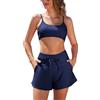 SHEKINI Costume da bagno da donna, set di 2 pezzi, bikini a vita alta con slip a vita alta e tasche, Blu scuro, S