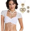 XFSRG Camicetta Oktoberfest Donna con Set Gioielli Blusa Dirndl Camicetta Dirndl Pizzo Blusa Tradizionale Bavarese Top Corto in Pizzo per Festa Birra Costume Tirolese Donna (M)