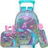 Meetbelify Zaino per Ragazze Trolley, Set di 3 pezzi, Zaino con Ruote, Borsa Pranzo e Astuccio per Scuola Elementare e Media, per Bambini da 5 a 12 Anni