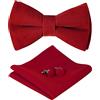 HOULIFE Set di papillon da uomo, in velluto, regolabile, pre-annodato, fazzoletto da taschino, in tinta unita, set di gemelli per sposo, festa di nozze, formale, con confezione regalo (papillon a