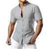 JOGAL - Camicia da uomo in lino a maniche corte, vestibilità normale, estiva, con abbottonatura Button Down, per il tempo libero, grigio., XL