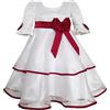 Sunny Fashion Vestito Bambina Rosso Rosa Cravatta a Farfalla Pizzo Formale Festa Manica Lunga 5 Anni