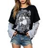 Celanisai Felpa gotica da donna Y2K, a maniche lunghe, stile Emo, Grunge Alt, vintage, streetwear, E-Girl, con stampa grafica anni '90, stile anime Academia, stile casual, O3 nero, L