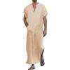 YAOHUOLE Uomo Caftano Lato Split Abbigliamento islamico Uomo con Borse Lino Caftano Uomo Thobe, cachi, M